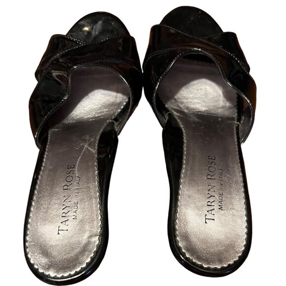 Taryn Rose women's black patent leather slip on, open toe sandals, 6.5M - Picture 2 of 9